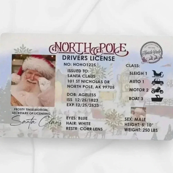 Santa's Official Driver's License - Picture 1 of 3